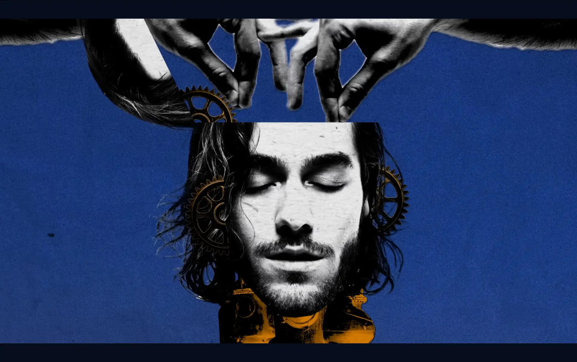 Better Days music video portrait collage against a deep blue field